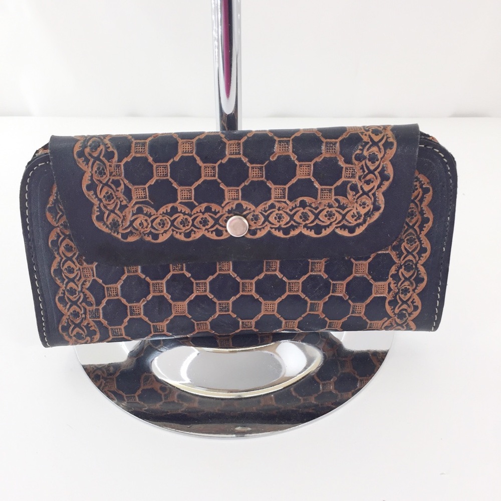 Vintage handmade leather clutch Geometric …